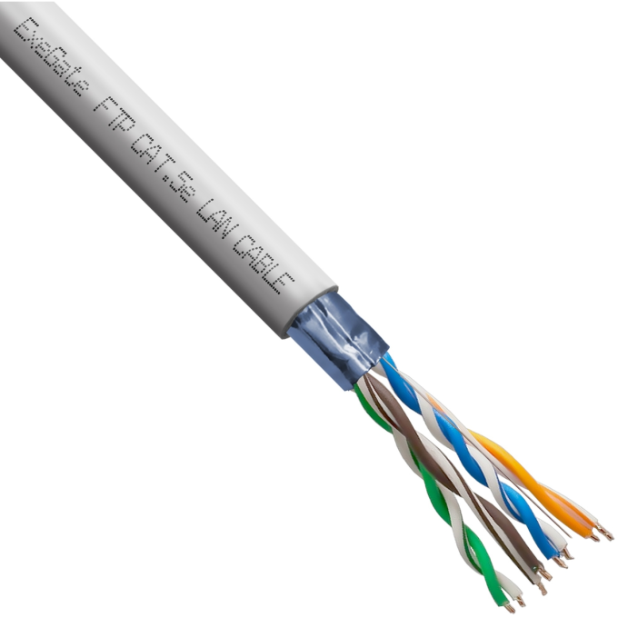 Кабель EXEGATE FUTP4-C5e-CCA-S24-IN-PVC-GY-305 FTP 4 пары кат.5e CCA, 0.52мм (24AWG), экран, 305м, серый EX301074RUS
