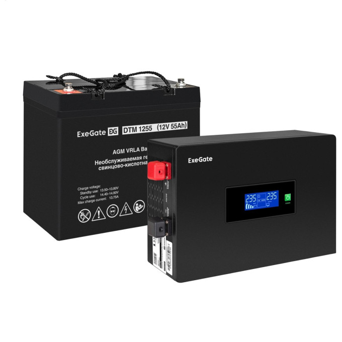 Комплект ИБП EXEGATE IDEALSINE SR-1000.LCD.2SH + батарея 55Aч, 1 шт EX297411RUS