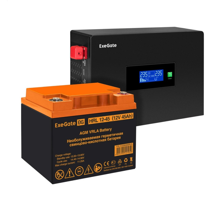 Комплект ИБП EXEGATE IDEALSINE SR-600.LCD.2SH + батарея 45Aч, 1 шт EX297386RUS